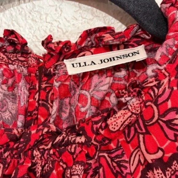 Ulla Johnson / Hana floral high neck ruffle Dress in red poppy mini 0 - Picture 9 of 10